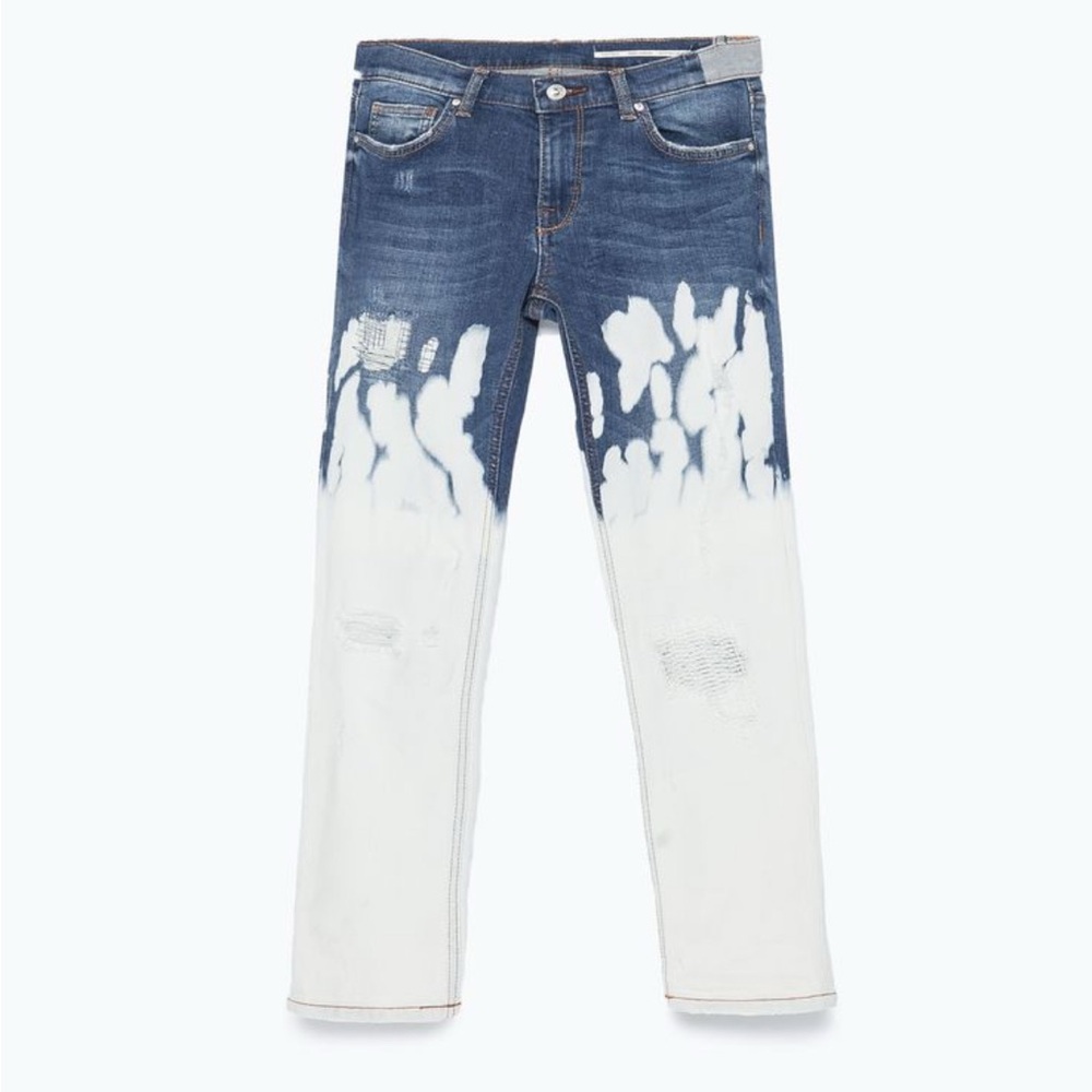 ZARA Blue and White Straight Leg Jeans